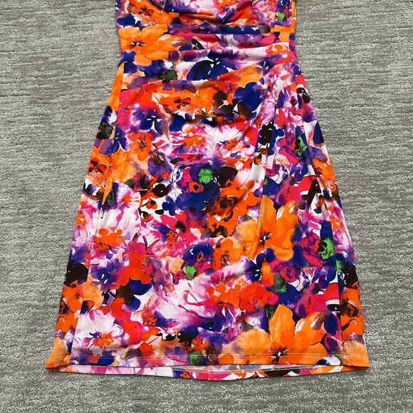 LRL Lauren Ralph Lauren Dress Womens 10 Orange Purple Floral Ruched Cowl Neck - Picture 3 of 10